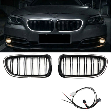 2010-2017 BMW Serie 5 F10 F11 Paraurti anteriore con doppia stecca LED Griglia Rene Griglia nera con LED C-Ring