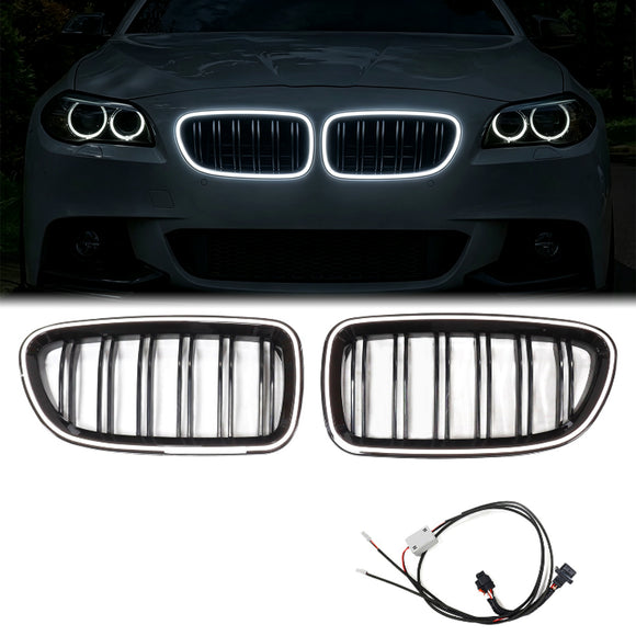 BMW 5 Series F10 F11 2010-2016 Kidney Bumper Grill Double Slat Full Ring LED Kidney Grille