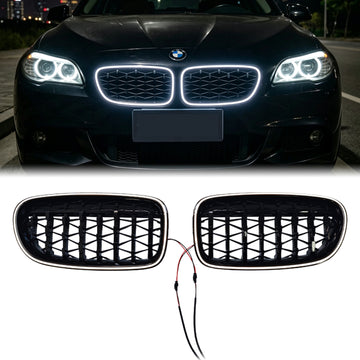 2009–2017 BMW 5er F10 F11 Black Diamond Nieren-Stoßfänger-LED-Grill-Frontgrill mit Vollring-LED