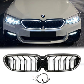Griglia sostitutiva per paraurti anteriore a doppia stecca per BMW Serie 5 G30 G31 2017-2020 con striscia LED