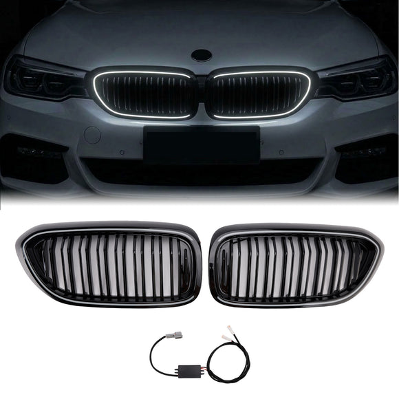 2017-2020 BMW 5-serie G30 G31 Pre-LCI Gloss Black Double Lat Grill Front Njure LED-grill
