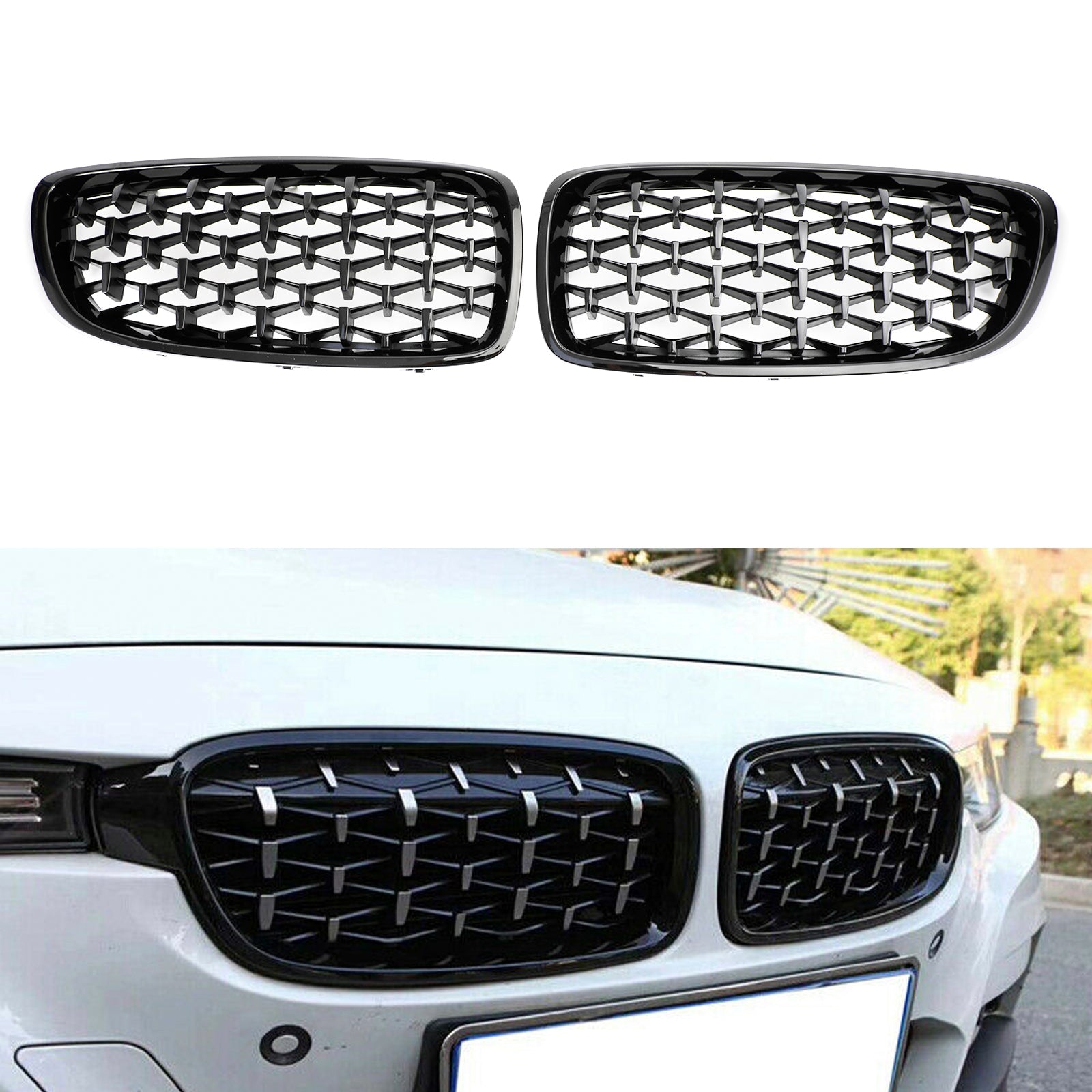 Grille de calandre supérieure avant Diamond Grill pour BMW Série 4 F32/F33/F36/F82 430i/440i/420i/428i/420d/M4 2014-2018