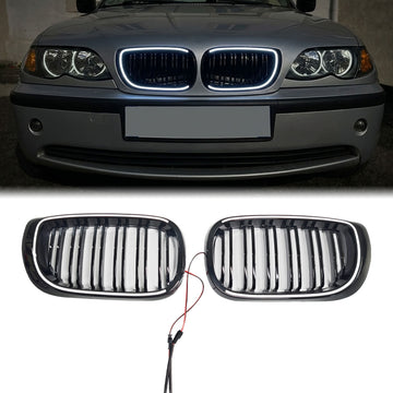 2001-2005 BMW 3 Series E46 4-Door LCI Black Front Bumper Kidney Grille W/LED