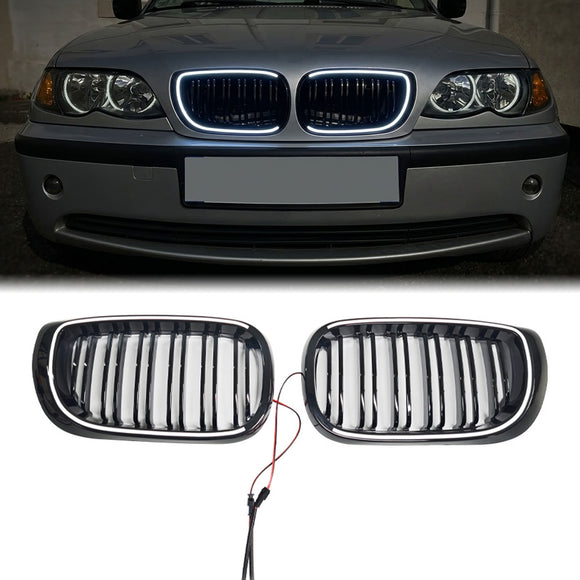2001-2005 BMW serii 3 E46 4-drzwiowe LCI Czarna kratka przedniego zderzaka z diodami LED