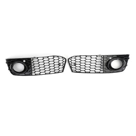 2008-2012 Audi A4 / A4 Avant B8 RS4 Style Honeycomb Mesh Hex Grill Gloss Black Grille + Fog Light Grille - 0