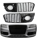 2008-2012 Audi A4 / A4 Avant B8 RS4 Style Honeycomb Mesh Hex Grill Gloss Black Grille + Fog Light Grille-23