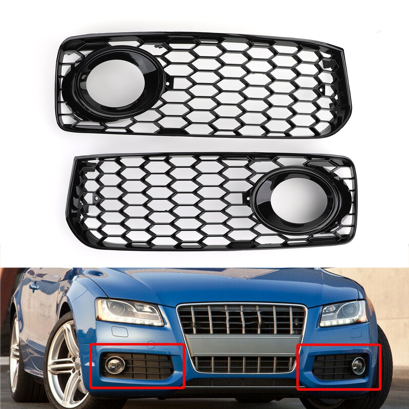 Audi 2008-2012 A5 S-Line S5 B8 RS5 2PCSFog Light Grill Grille Black Trim