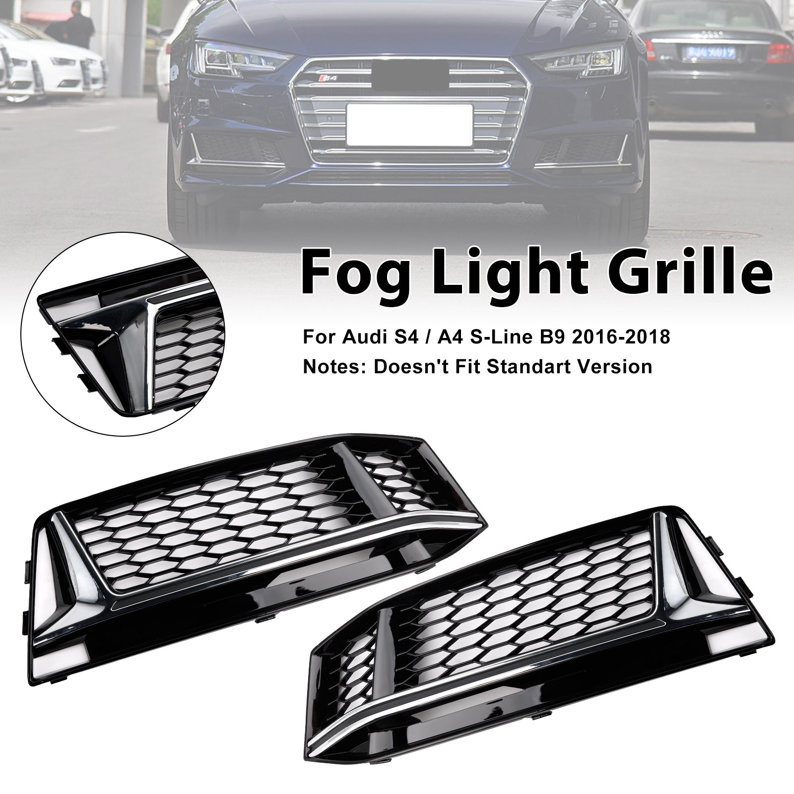 Audi A4 Sline/S4 B9 2016-2018 2 STÜCKE Wabengitter Unterer Kühlergrill Frontstoßstange Nebelscheinwerferabdeckung Schwarzer Grill 8W0 807 681 F 8W0 807 682 F