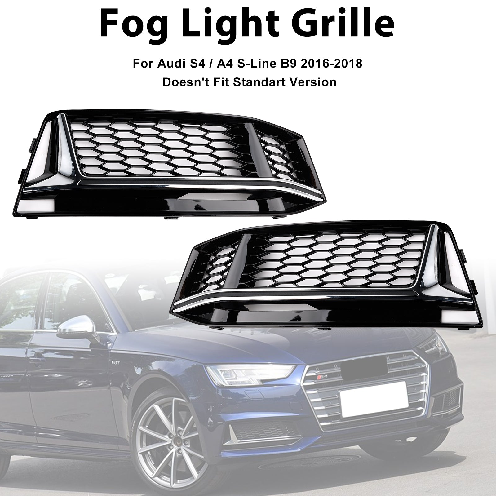 Audi A4 Sline/S4 B9 2016-2018 2 STÜCKE Wabengitter Unterer Kühlergrill Frontstoßstange Nebelscheinwerferabdeckung Schwarzer Grill 8W0 807 681 F 8W0 807 682 F