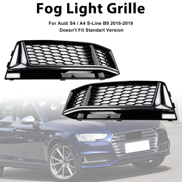 Audi A4 Sline/S4 B9 2016-2018 2 peças Grade inferior em favo de mel para para-choque dianteiro, cobertura do farol de neblina, grade preta 8W0 807 681 F 8W0 807 682 F