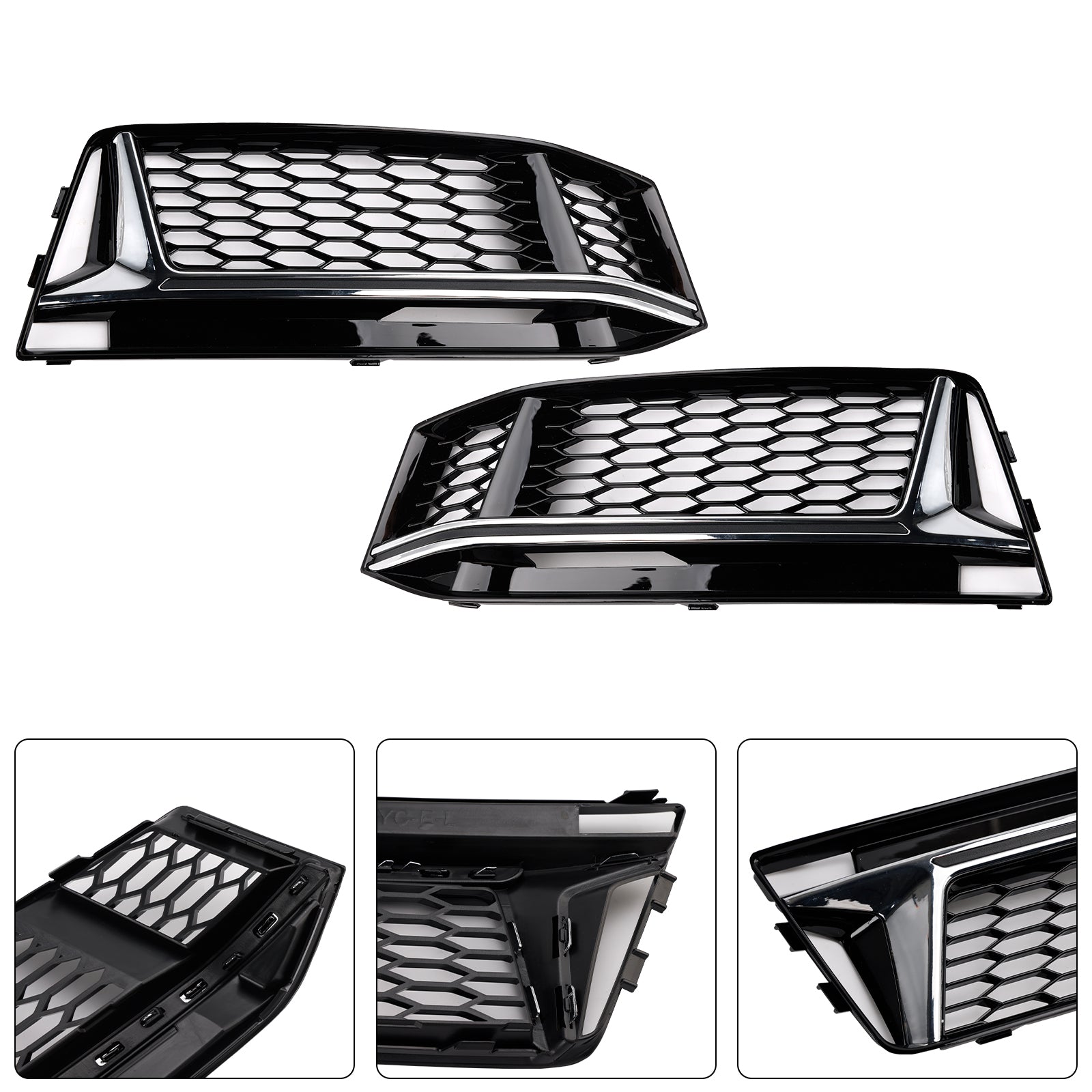 Audi A4 Sline/S4 B9 2016-2018 2 STÜCKE Wabengitter Unterer Kühlergrill Frontstoßstange Nebelscheinwerferabdeckung Schwarzer Grill 8W0 807 681 F 8W0 807 682 F