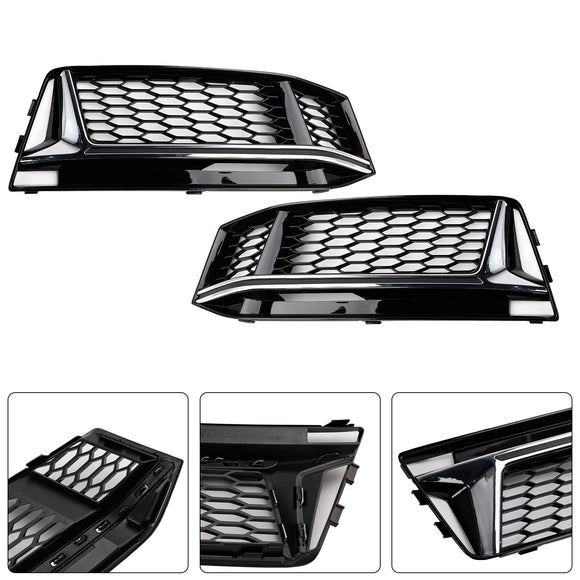 Audi A4 Sline/S4 B9 2016-2018 2 peças Grade inferior em favo de mel para para-choque dianteiro, cobertura do farol de neblina, grade preta 8W0 807 681 F 8W0 807 682 F