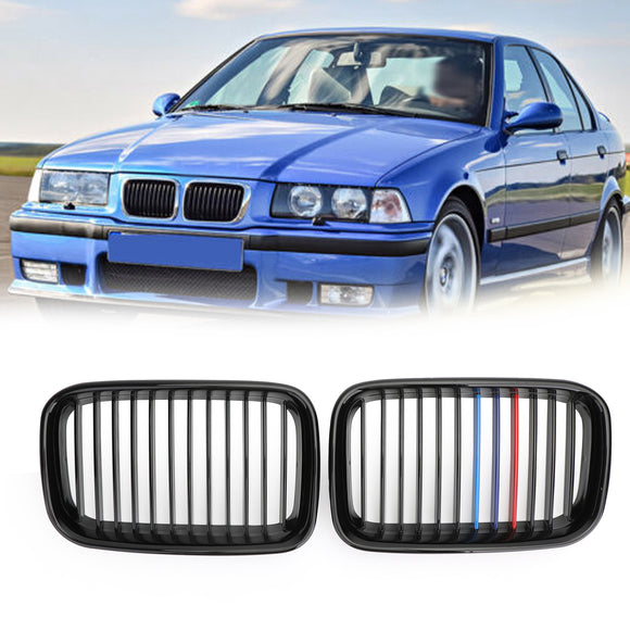 1990-1995 BMW 3-Series E36 Pre-facelift Front Grill Kidney Sport Hood Gblack / Mcolor Grille