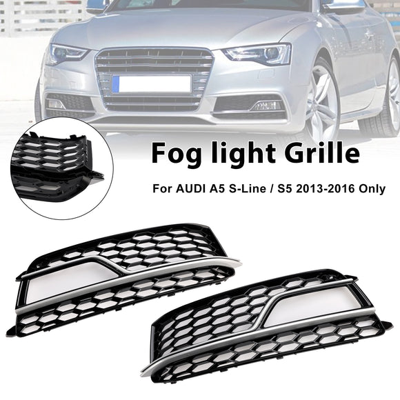 2012-2016 Audi A5 Sline / S5 B8.5 2PCS Front Fog Light Black Grille Front Bumper Honeycomb Lower Cover Grill