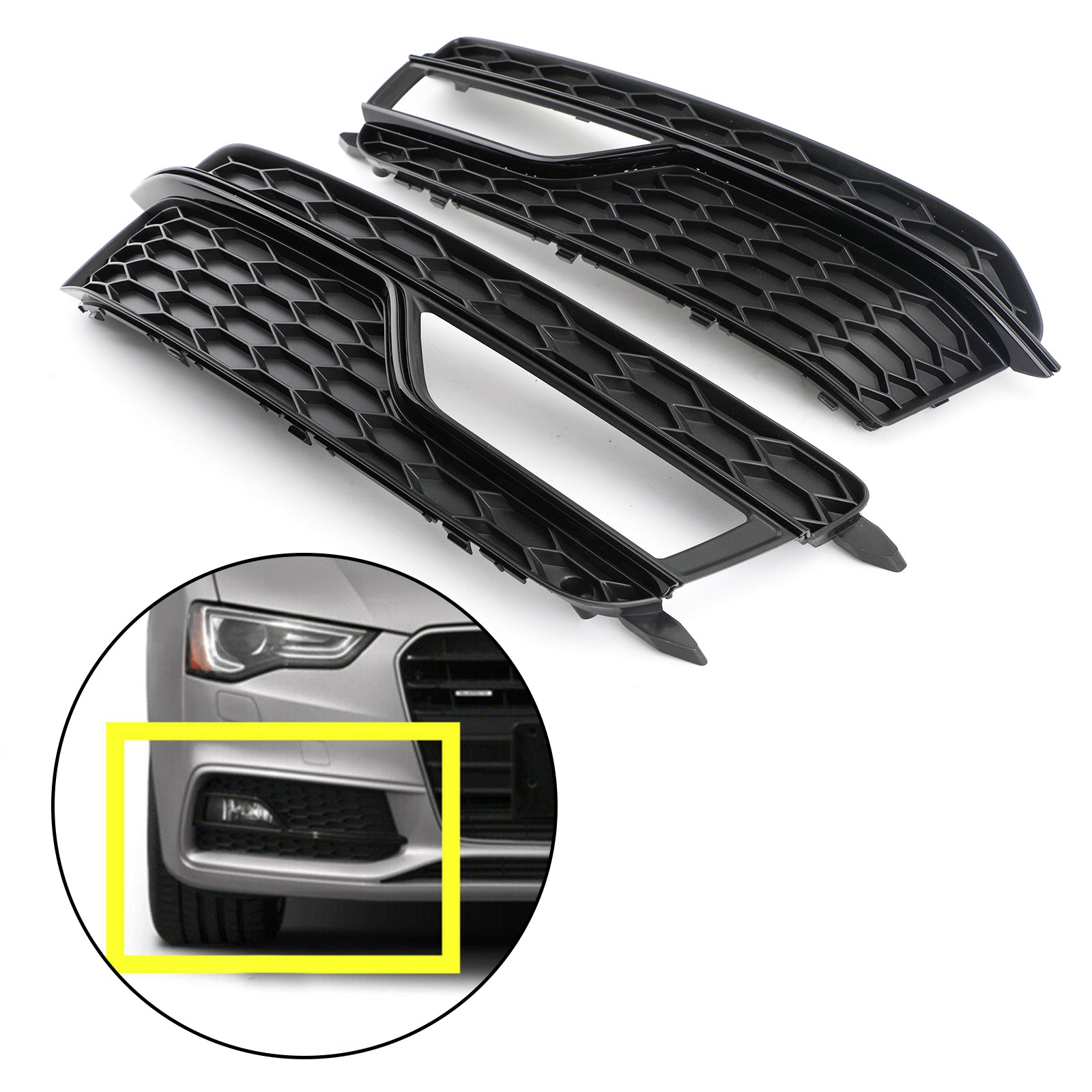 2013-2016 Audi A5 Sline / S5 2PCS Front Fog Lamp Black Grill Honeycomb Replacement Grille