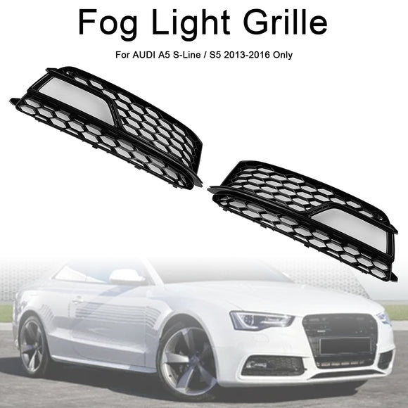 2012-2016 Audi A5 Sline / S5 B8.5 2PCS Front Fog Light Black Grille Front Bumper Honeycomb Lower Cover Grill