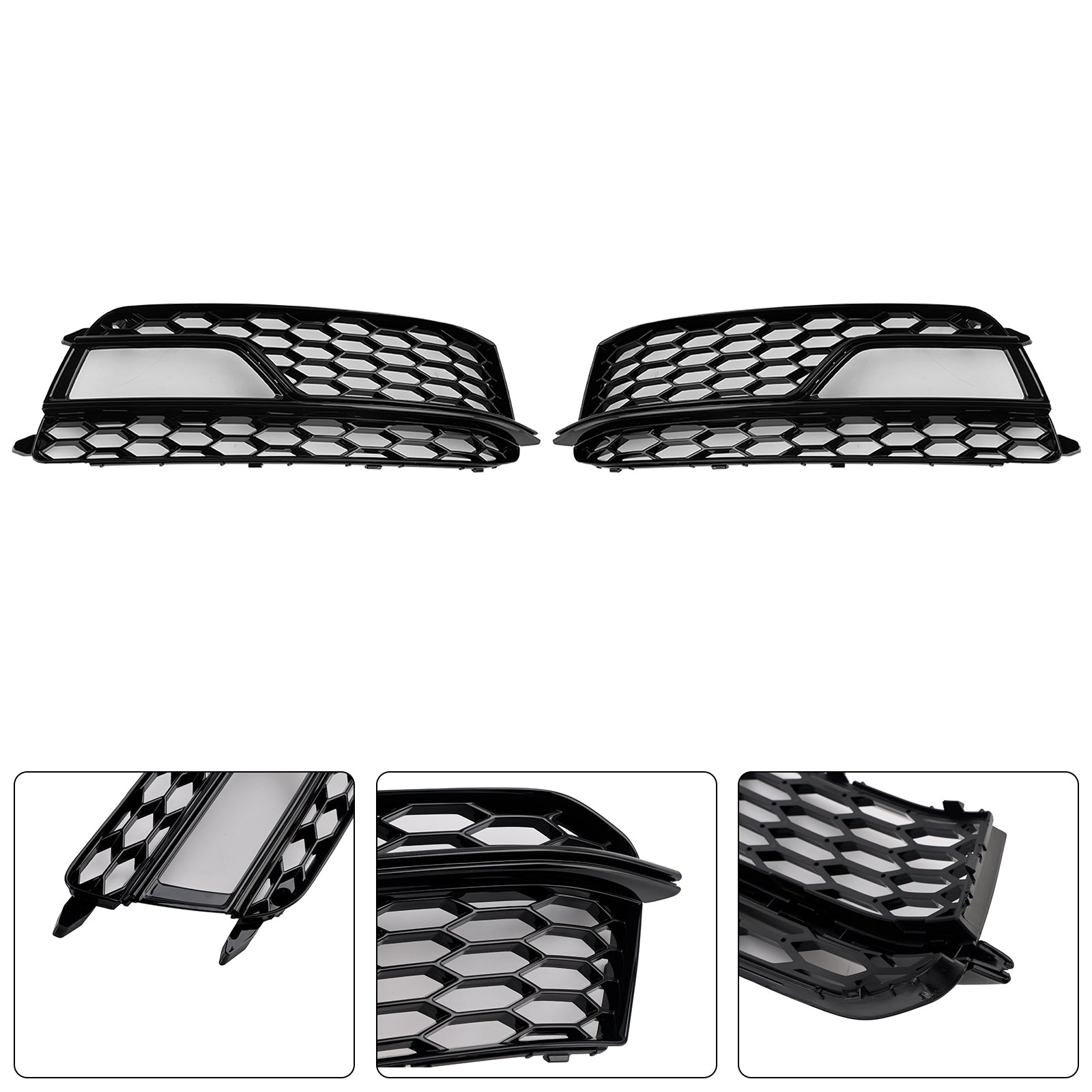 2013-2016 Audi A5 Sline / S5 2PCS Front Fog Lamp Black Grill Honeycomb Replacement Grille