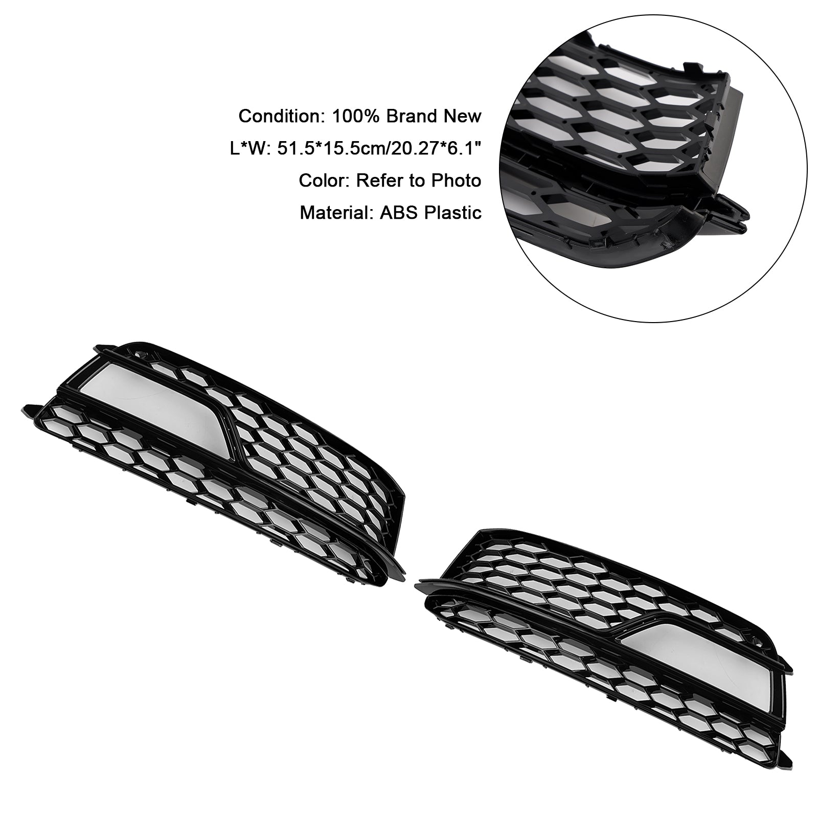 2013-2016 Audi A5 Sline / S5 2PCS Front Fog Lamp Black Grill Honeycomb Replacement Grille