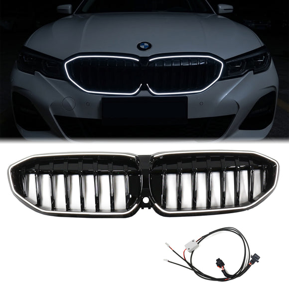 2019-2022 BMW 3 Series G20 G21 Pre-LCI Singal Slat LED Grille Black Kidney Replacment Grill