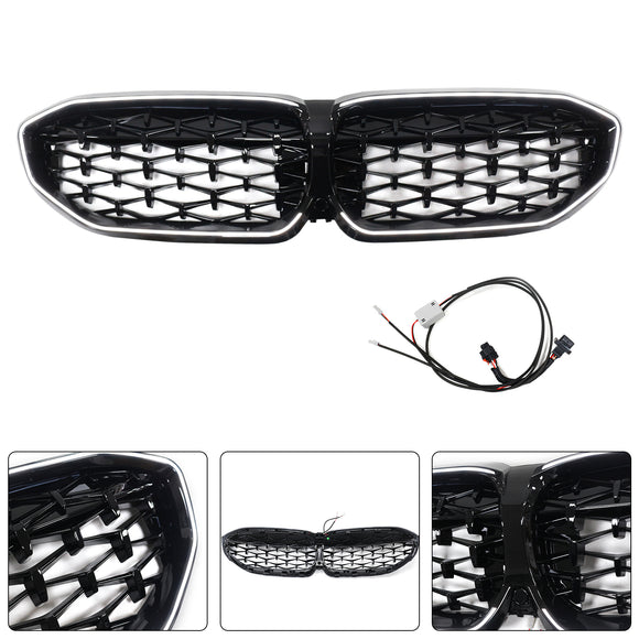 2019-2022 BMW 3 Series G20 G21 Pre-LCI Black Diamond LED Front Grill Upper Bumper Kidney Grille
