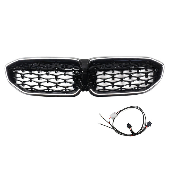 2019-2022 BMW 3 Series G20 G21 Pre-LCI Black Diamond LED Front Grill Upper Bumper Kidney Grille