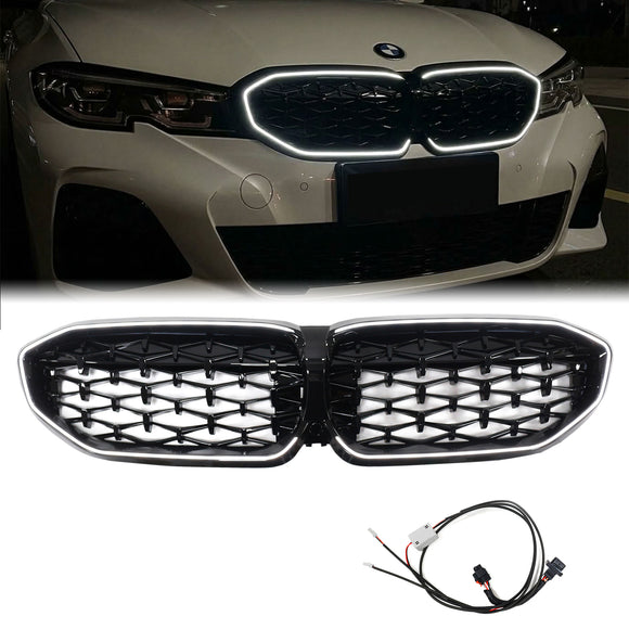 2019-2022 BMW 3 Series G20 G21 Pre-LCI Black Diamond LED Front Grill Upper Bumper Kidney Grille