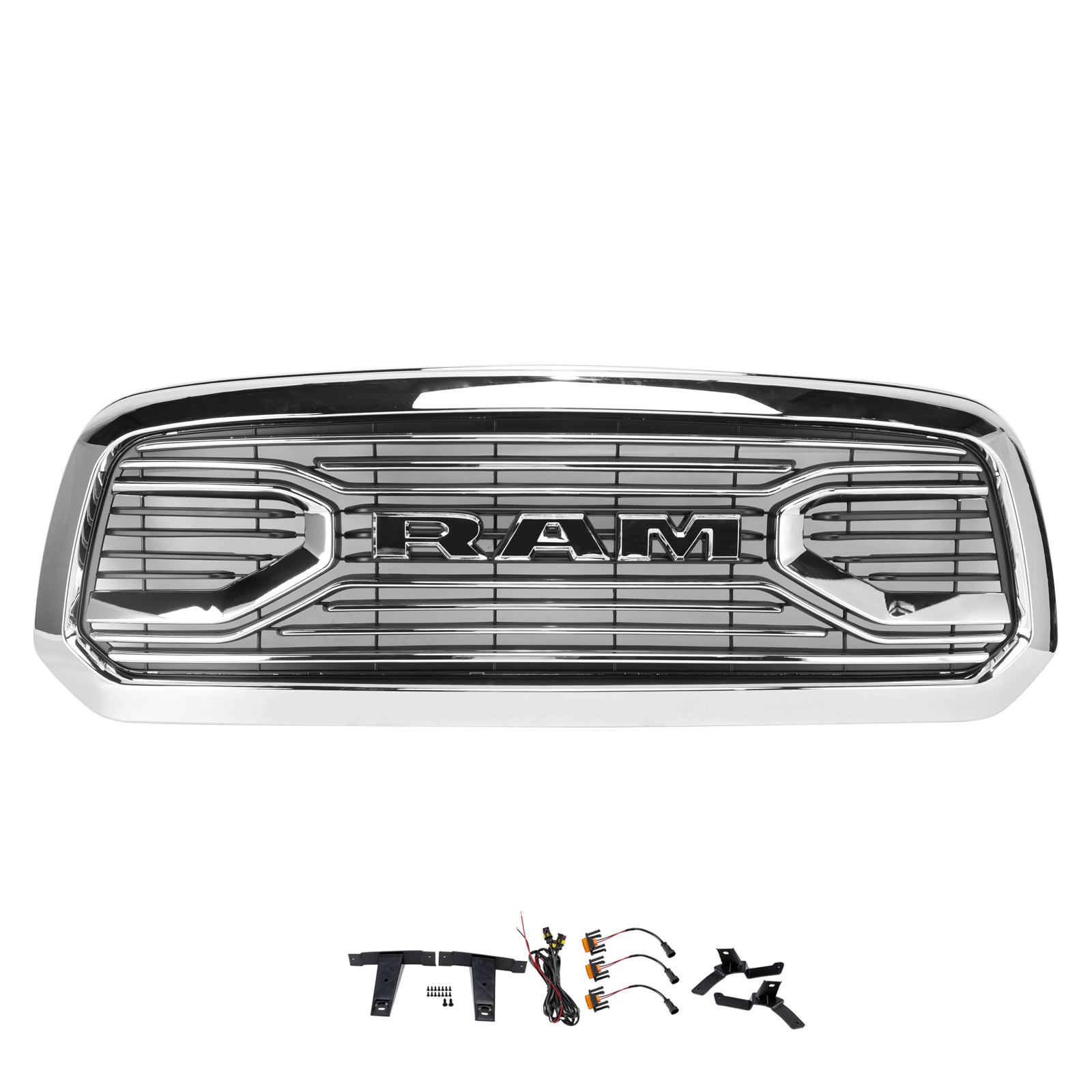 Ram 1500 2013-2018 Chrome Grille Big Horn / Rebel Style Front Bumper Grill With LED Light