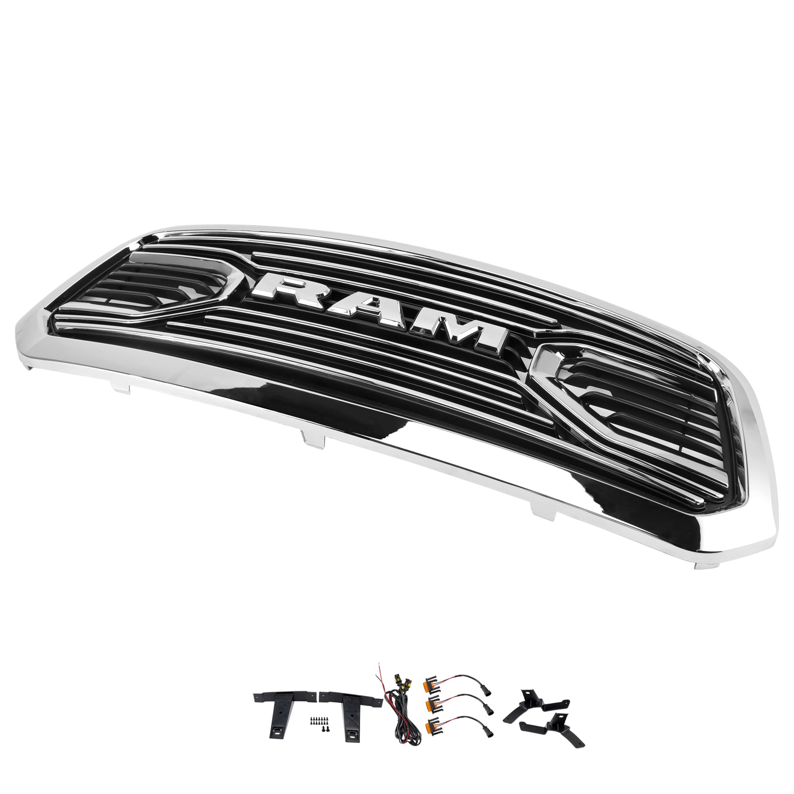 Ram 1500 2013-2018 Chrome Grille Big Horn / Rebel Style Front Bumper Grill With LED Light