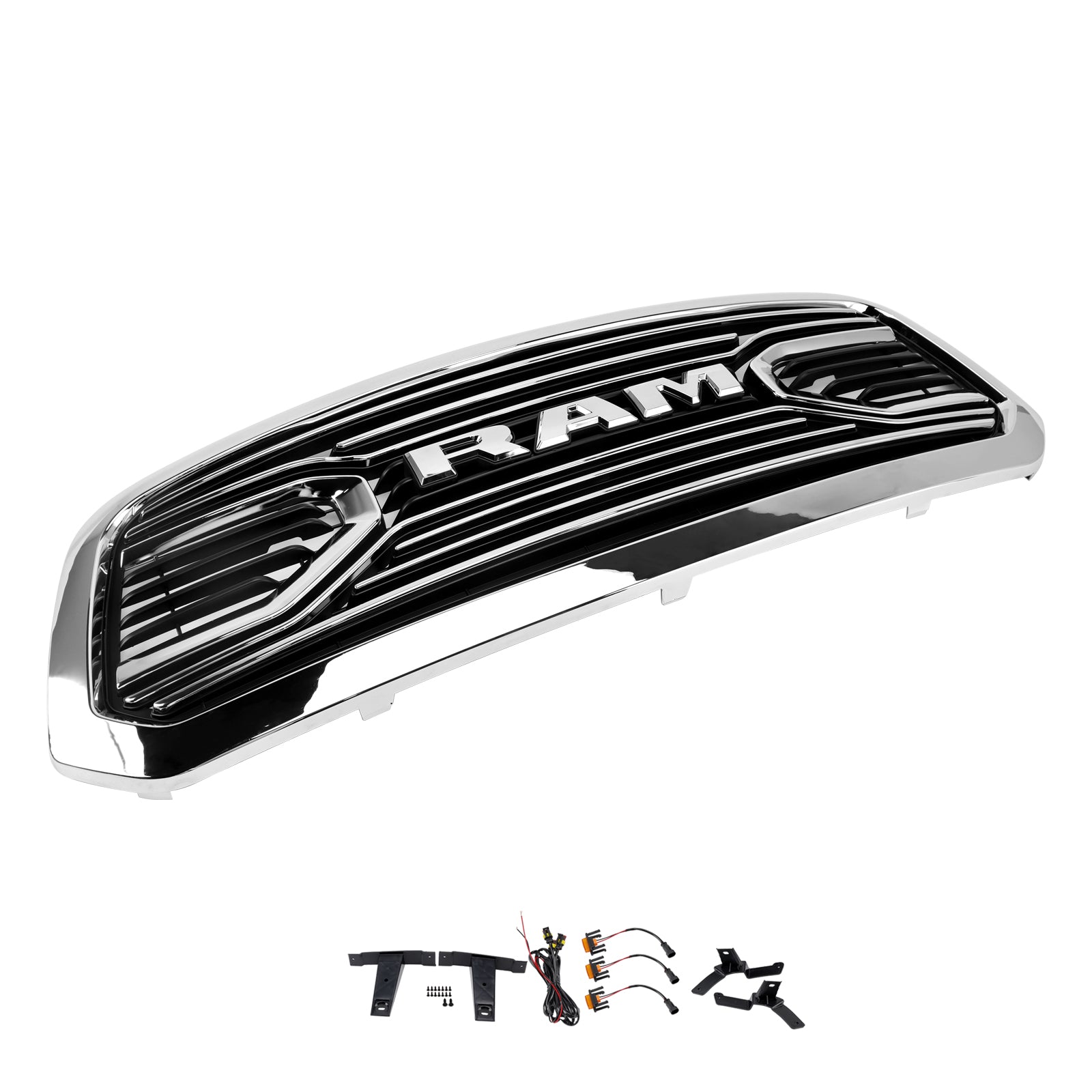 Ram 1500 2013-2018 Chrome Grille Big Horn / Rebel Style Front Bumper Grill With LED Light