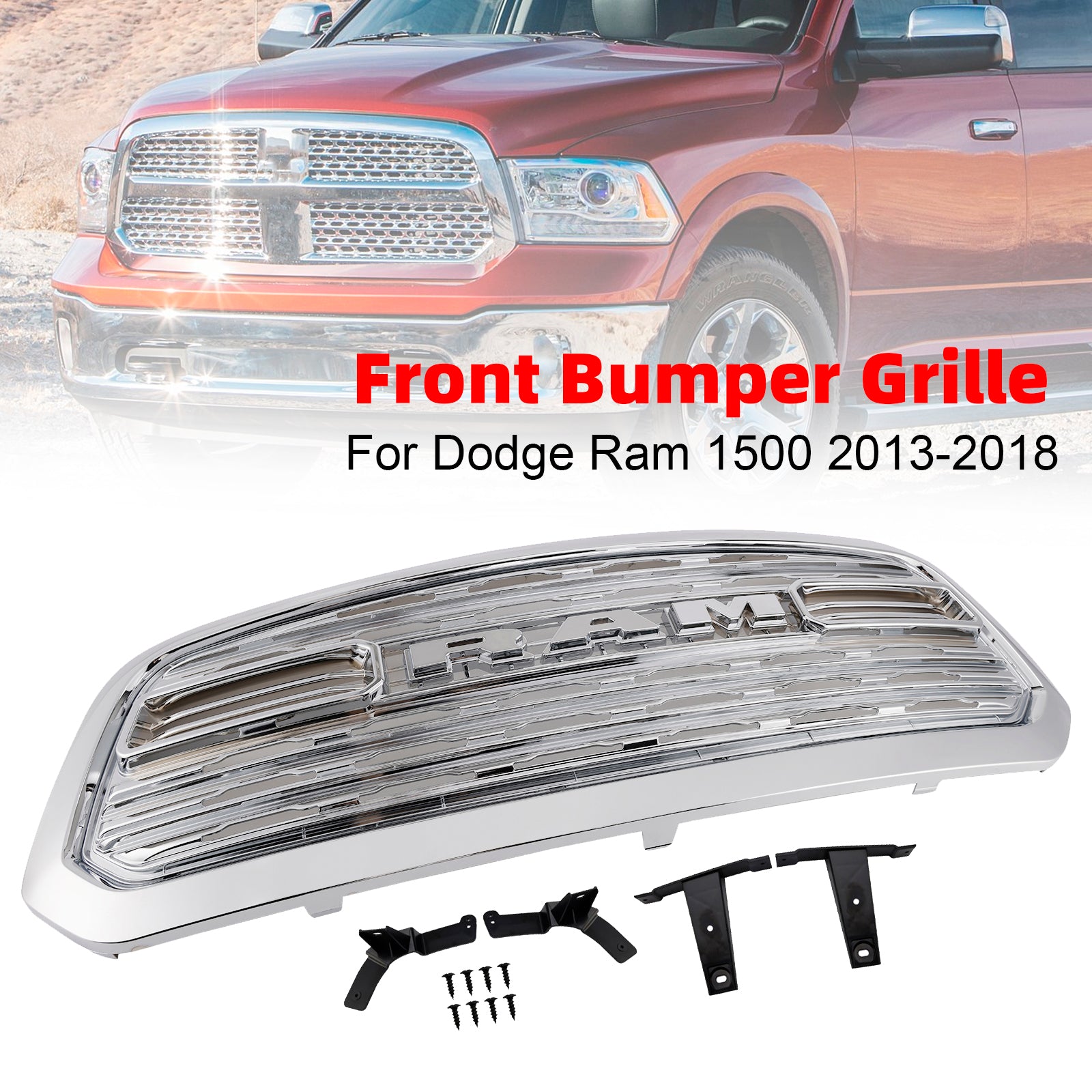 Dodge Ram 1500 2013-2018 Chrome LTD Style Front Bumper Grill Replacement Grille