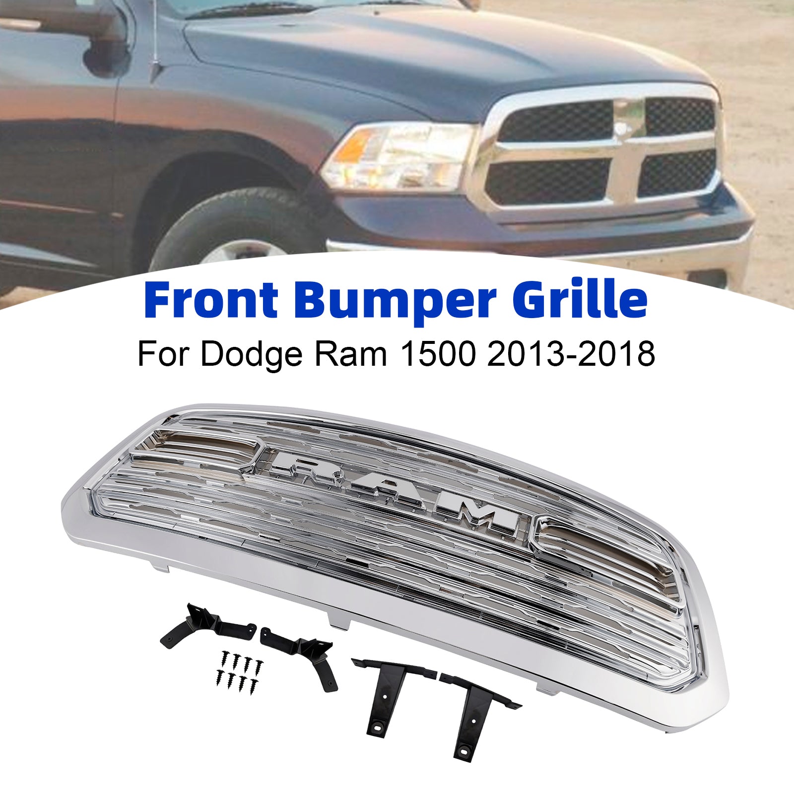 Dodge Ram 1500 2013-2018 Chrome LTD Style Front Bumper Grill Replacement Grille