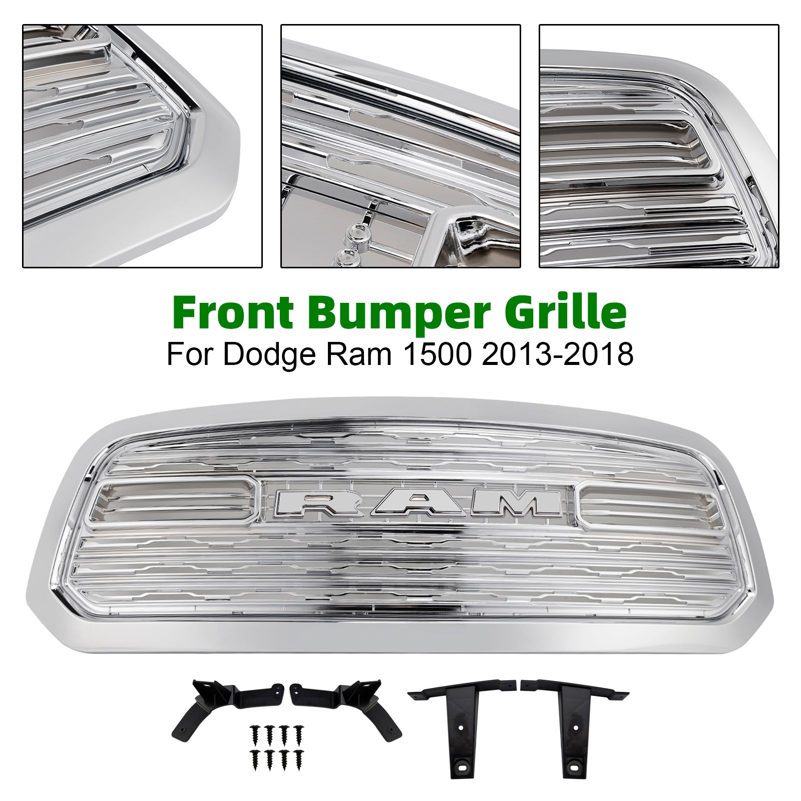 Dodge Ram 1500 2013-2018 Chrome LTD Style Front Bumper Grill Replacement Grille