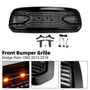 Dodge Ram 1500 2013-2018 Glossy Black Big Horn Grill Front Bumper Grill With LED & RAM Letter-3