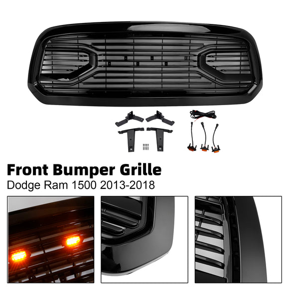 Dodge Ram 1500 2013-2018 Glossy Black Big Horn Grill Front Bumper Grill With LED & RAM Letter