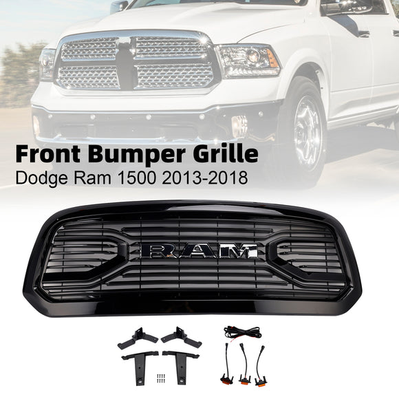 Dodge Ram 1500 2013-2018 Glossy Black Big Horn Grill Front Bumper Grill With LED