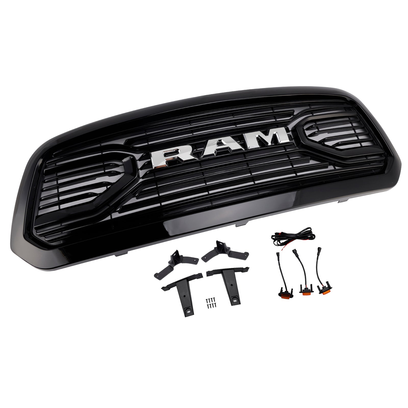Dodge Ram 1500 2013-2018 Glossy Black Big Horn Grill Front Bumper Grill With LED