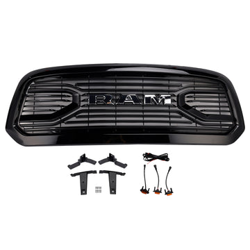 Dodge Ram 1500 2013-2018 Griglia per paraurti anteriore con griglia Big Horn nera lucida con LED