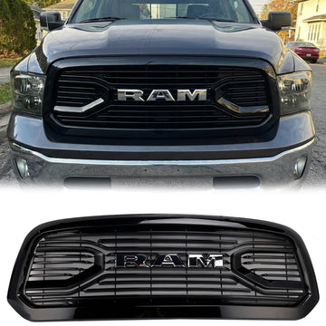 Dodge Ram 1500 2013-2018 Glossy Black Big Horn Grill Front Bumper Grill With LED