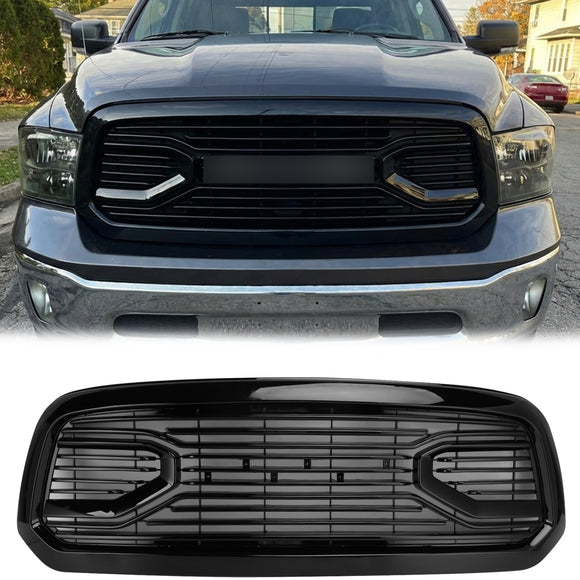 Dodge Ram 1500 2013-2018 Glossy Black Big Horn Grill Front Bumper Grill With LED & RAM Letter