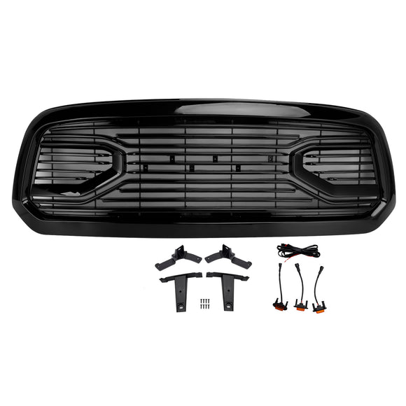 Dodge Ram 1500 2013-2018 Glossy Black Big Horn Grill Front Bumper Grill With LED & RAM Letter