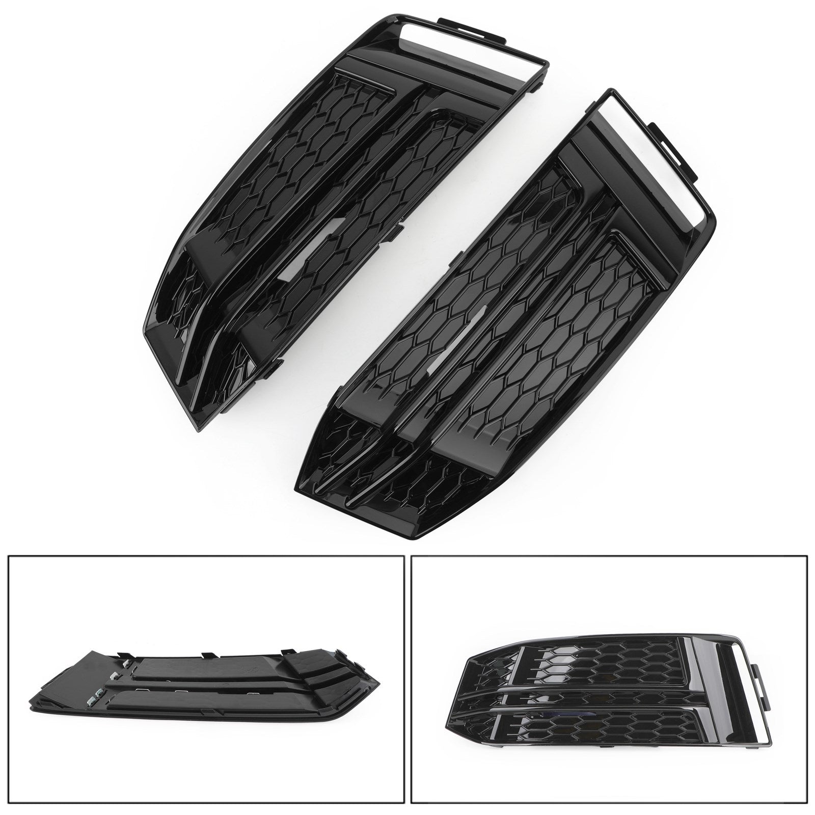Audi A4 Sline/S4 B9 2016-2018 2 STÜCKE Wabengitter Unterer Kühlergrill Frontstoßstange Nebelscheinwerferabdeckung Schwarzer Grill 8W0 807 681 F 8W0 807 682 F