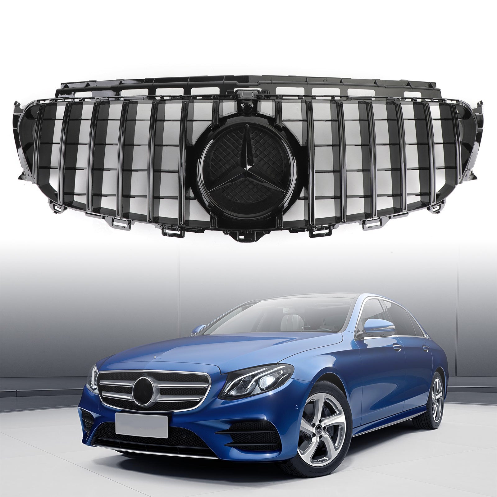 Parrilla delantera para parachoques Mercedes Benz W213 Clase E E200 E300 E400 E43 2016-2019, estilo GT, color negro