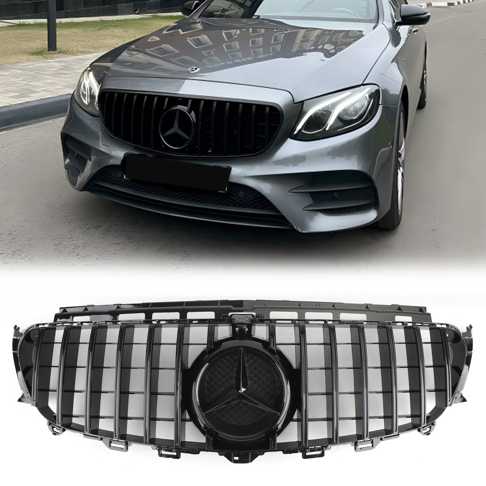 Grille de pare-chocs avant style GT noire pour Mercedes Benz W213 Classe E E200 E300 E400 E43 2016-2019