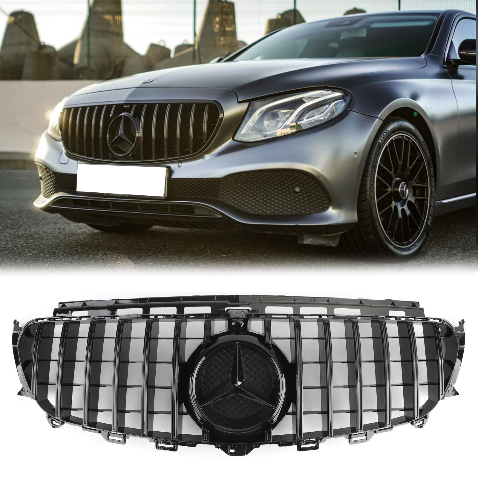 Grille de pare-chocs avant style GT noire pour Mercedes Benz W213 Classe E E200 E300 E400 E43 2016-2019