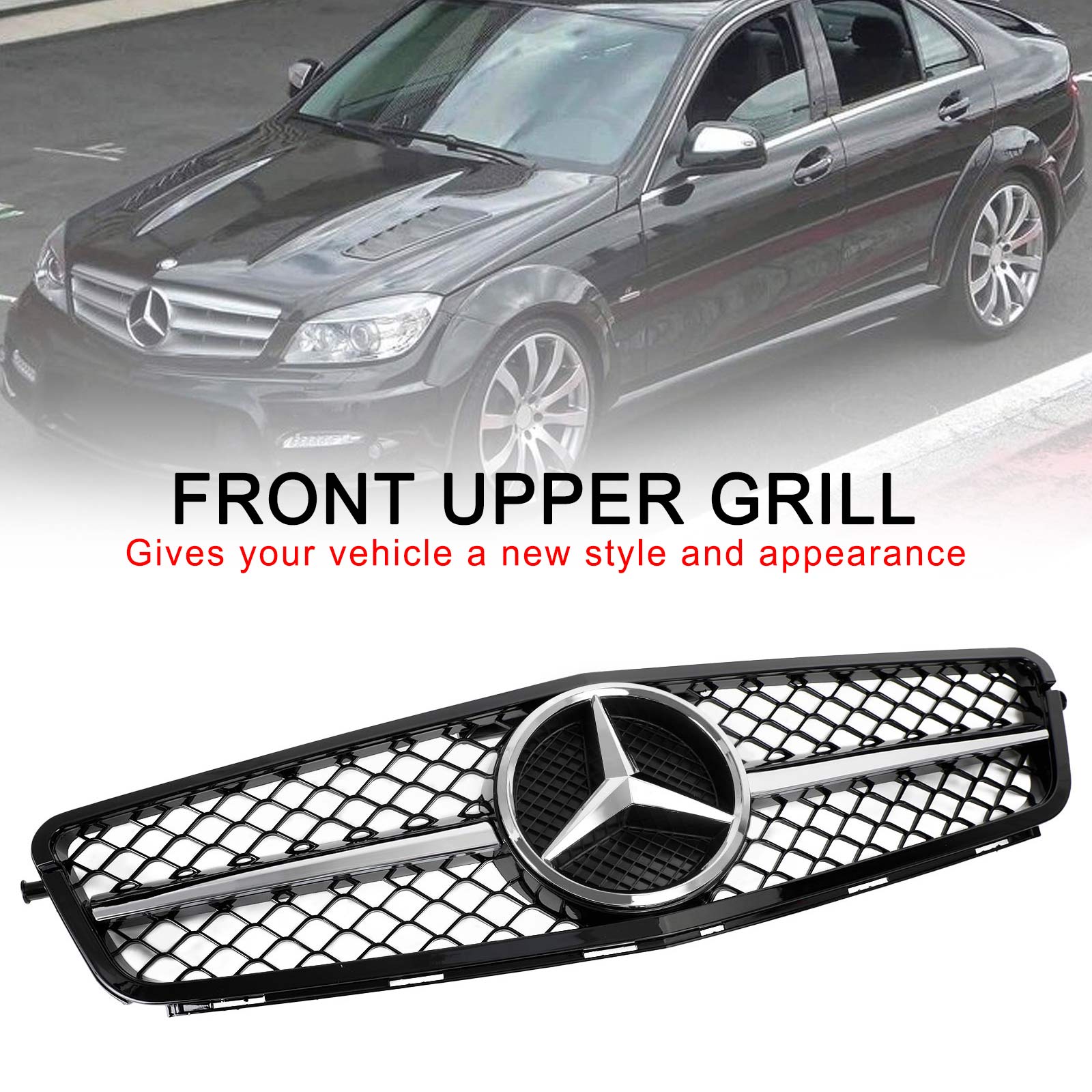 Grille de pare-chocs avant noire de remplacement pour Mercedes Benz Classe C W204 C250 C300 C350 2008-2014