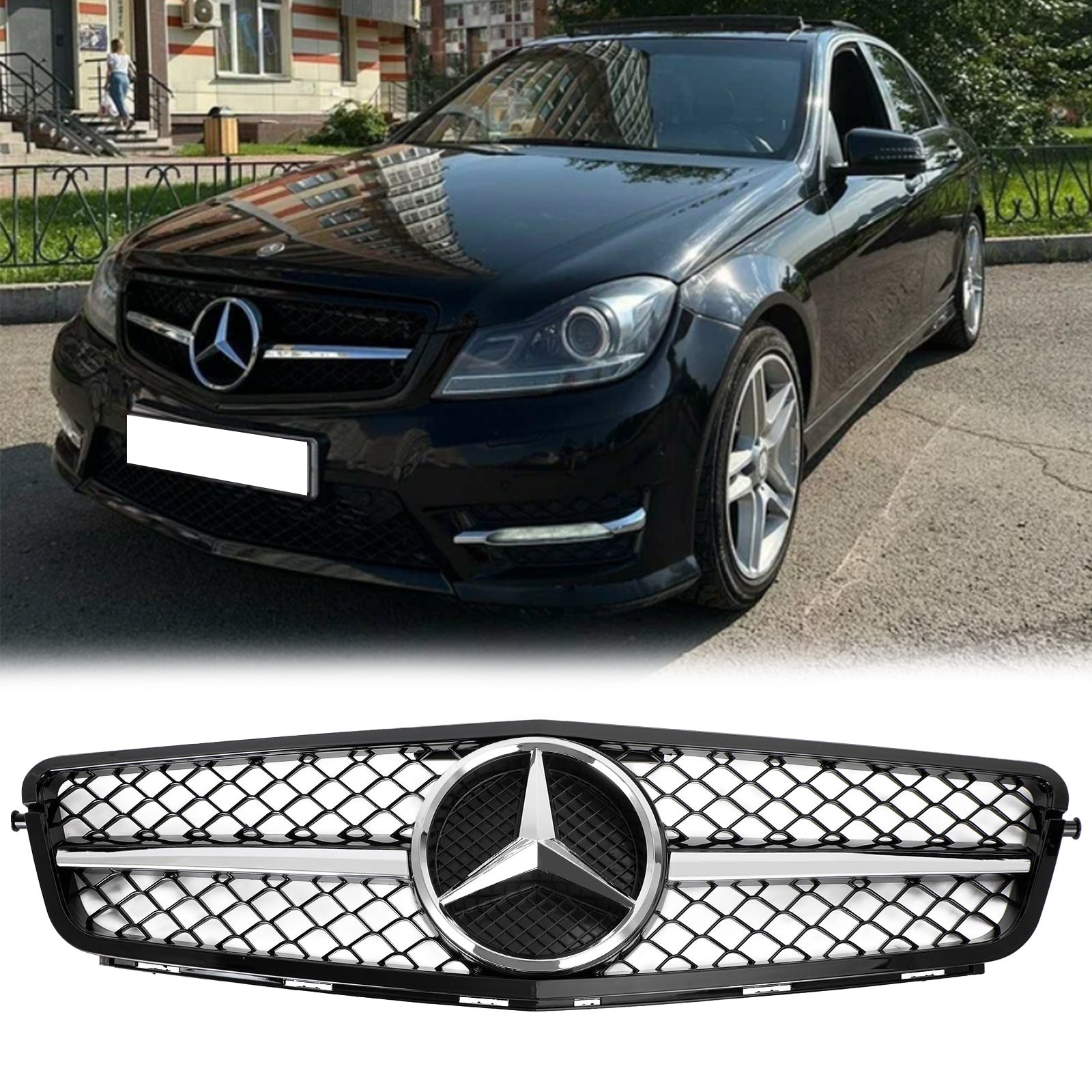 Grille de pare-chocs avant noire de remplacement pour Mercedes Benz Classe C W204 C250 C300 C350 2008-2014