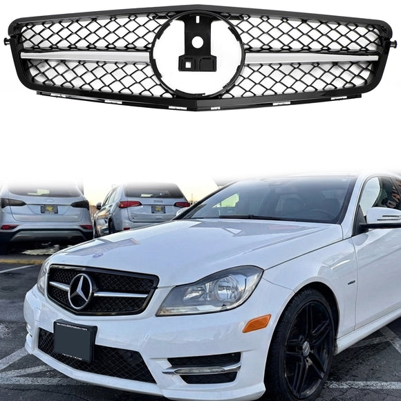 Mercedes Benz 2008-2014 C-klass W204 Främre stötfångargrillbyte Svart kromgrill