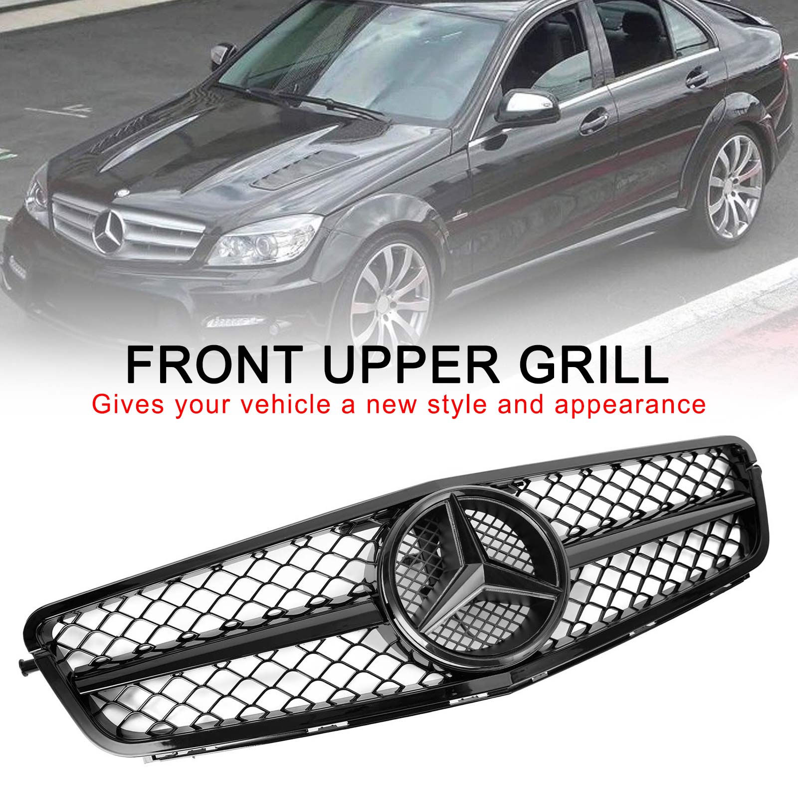 Mercedes Benz C-Class W204 2008-2014 AMG Style Grill Replacement Front Grille W/LED Star Emblem