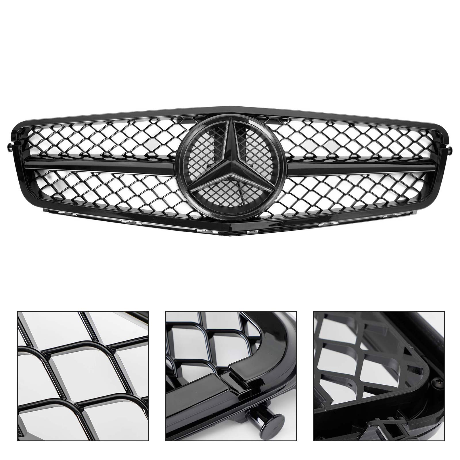 Mercedes Benz 2008-2014 C-Class W204 C250 C300 C350 Front Bumper Grill Black Replacment Grille