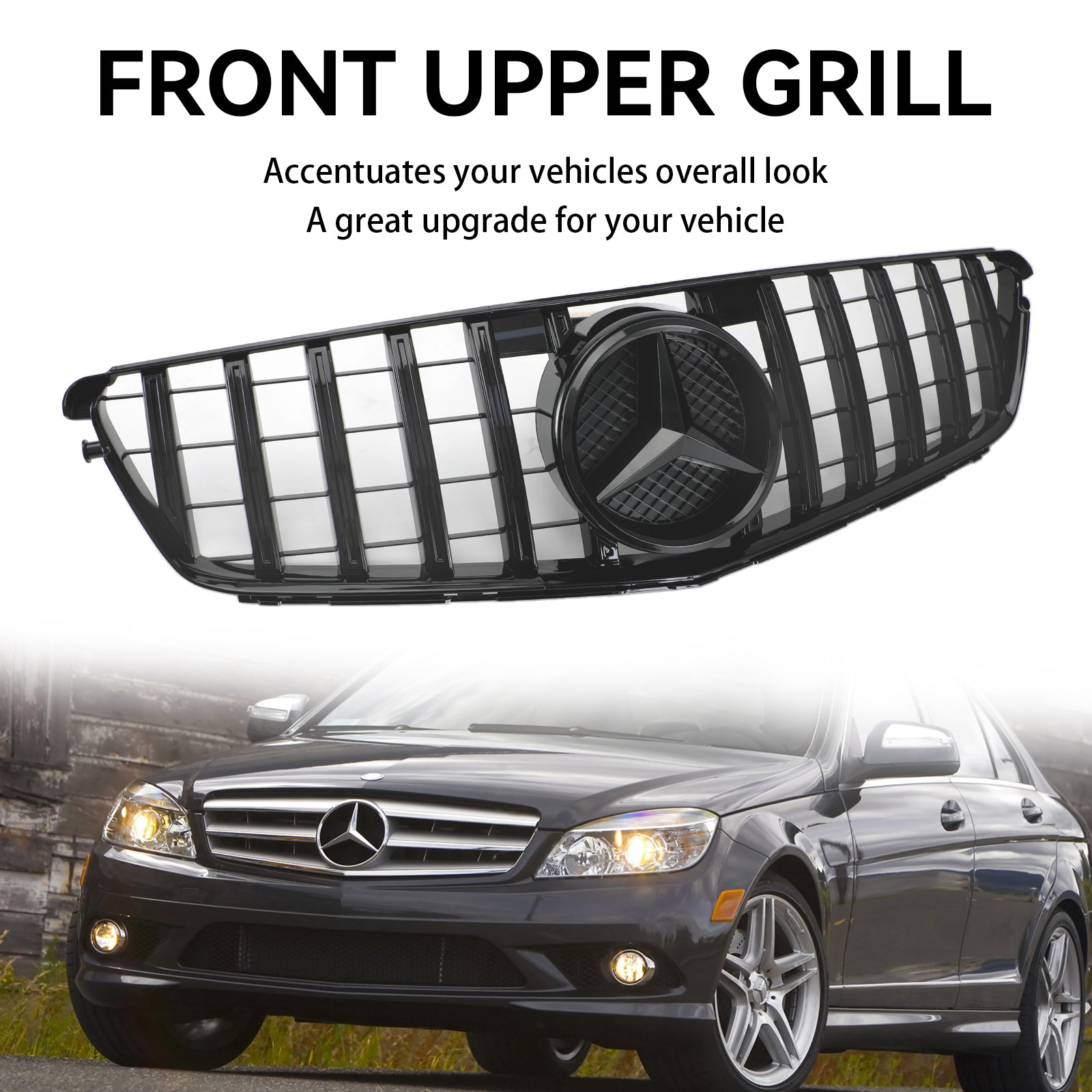 Mercedes Benz 2008-2014 C-Class W204 C250 C300 C350 Front Bumper Grill Black Replacment Grille